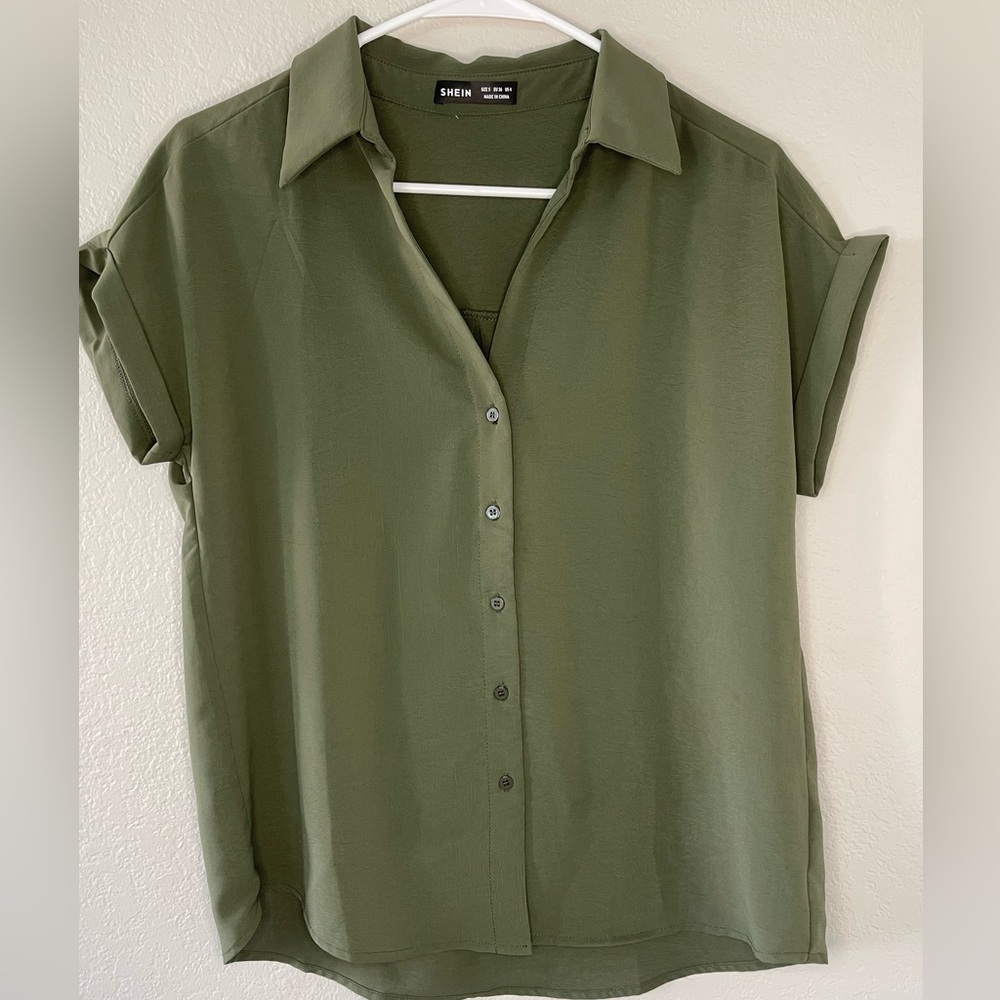 Olive Green Women's Button-Up Top
